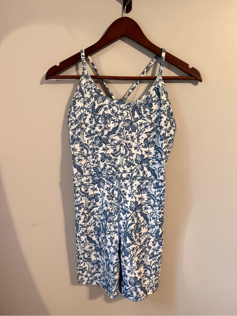 Sage Collection Floral Print Strappy bodysuit in Blue and White